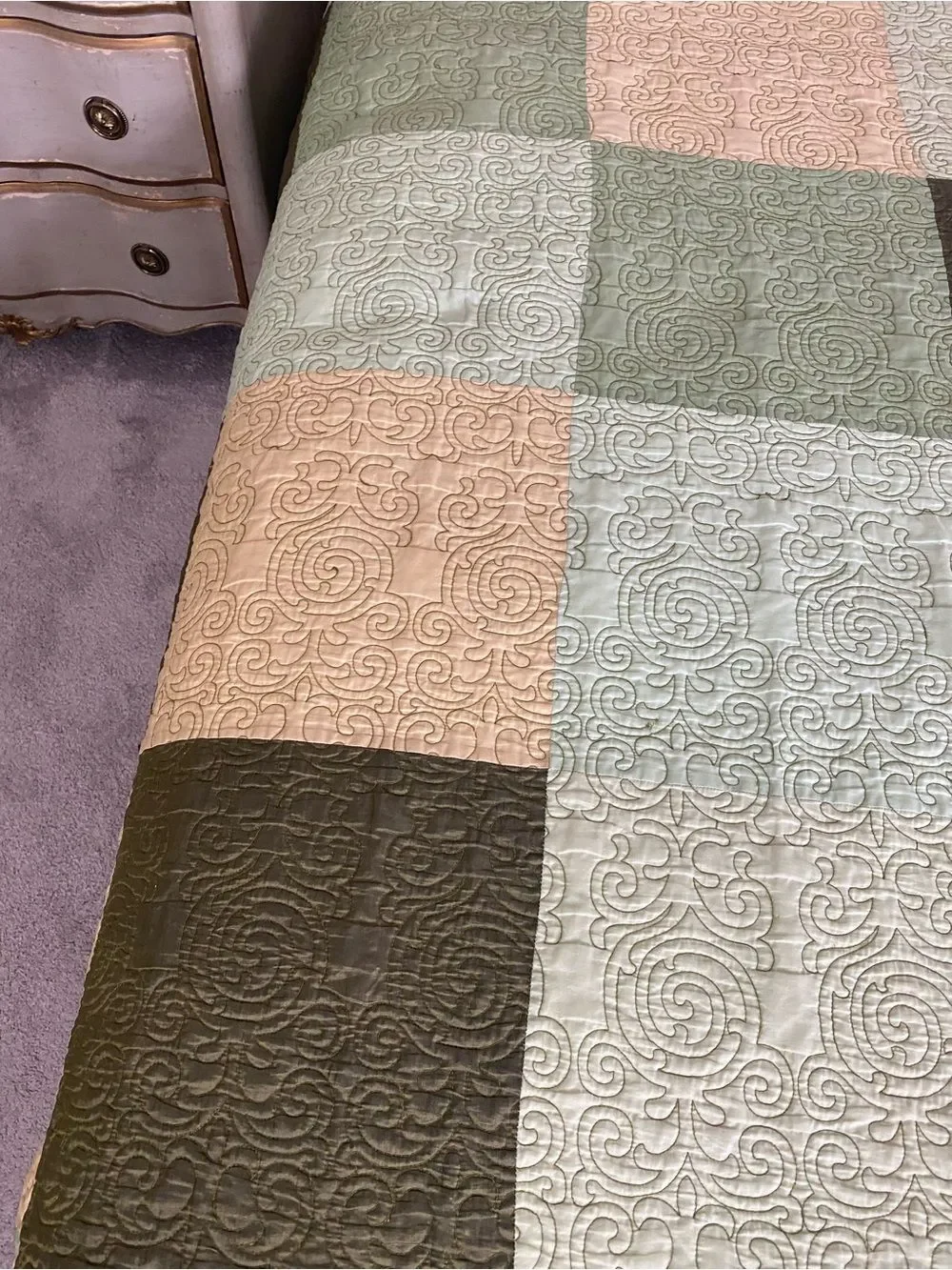 Rare 70s Springmaid patchwork Lightweight bedspread/ Quilt green brown gold
